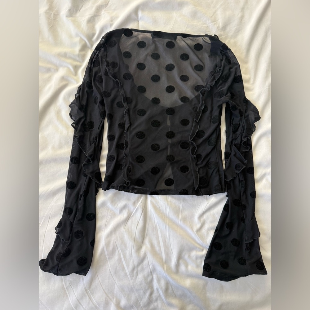 House of Harlow x REVOLVE Eugenia sheer black polka dot top size small - Picture 8 of 10